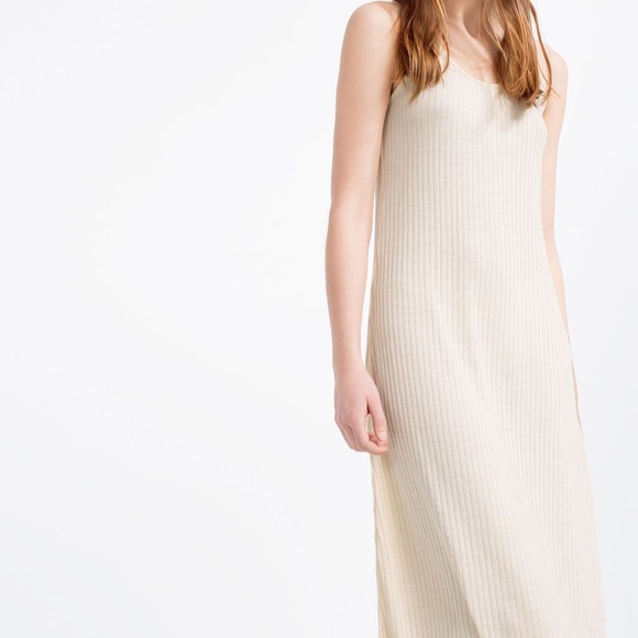 zara beige ribbed dress | Dresses | Zara Neutral Cream Sleeveless Midi S Color:Chocolate Spring Outfits Prom Spring The Jungle Lotus Edit Ha Le Bona Tsie